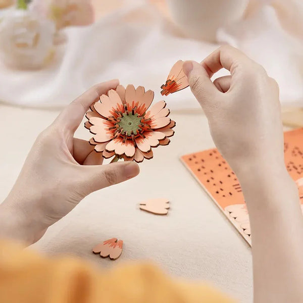 Light Orange Gerbera Daisy (TW111) | DIY Wooden Flower 3D Puzzle