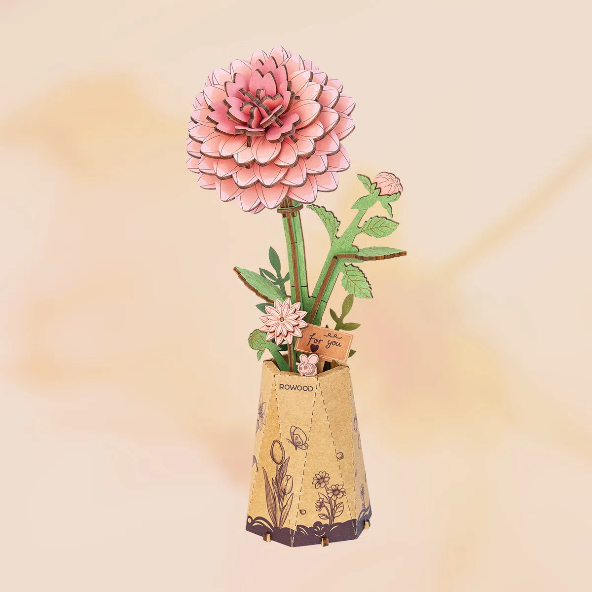Rowood Pink Dahlia (TW131) - DIY Wooden Flower 3D Puzzle