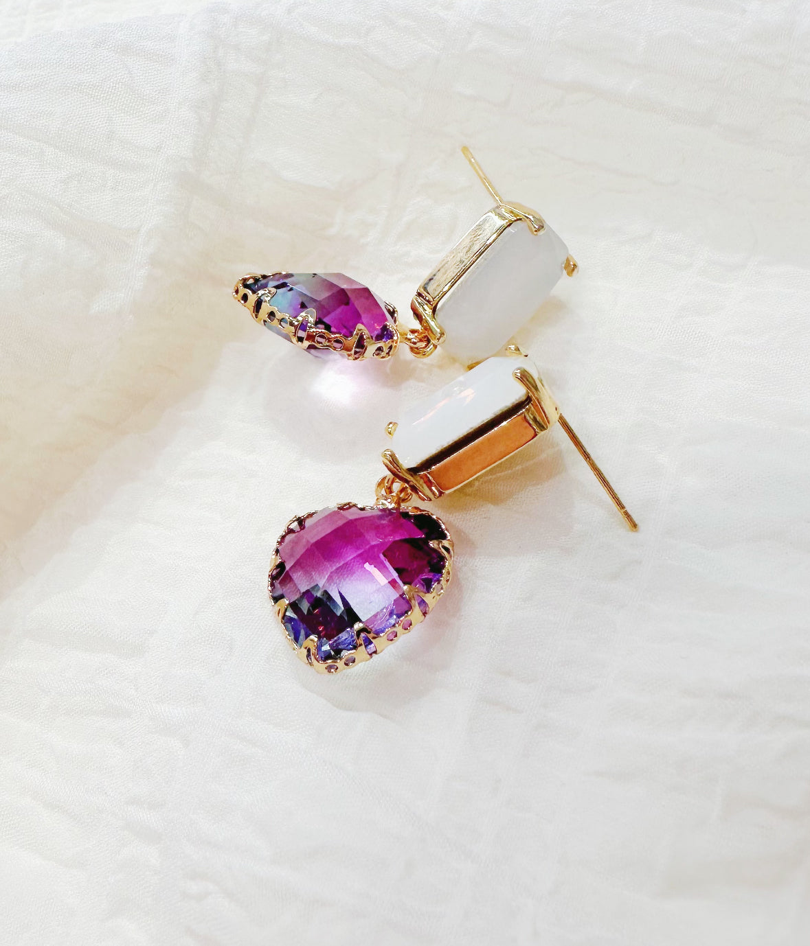 Purple gradient crystal heart earrings