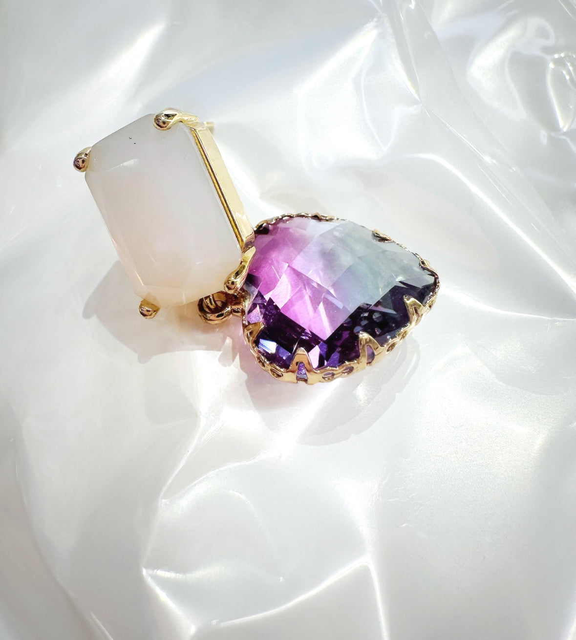 Purple gradient crystal heart earrings