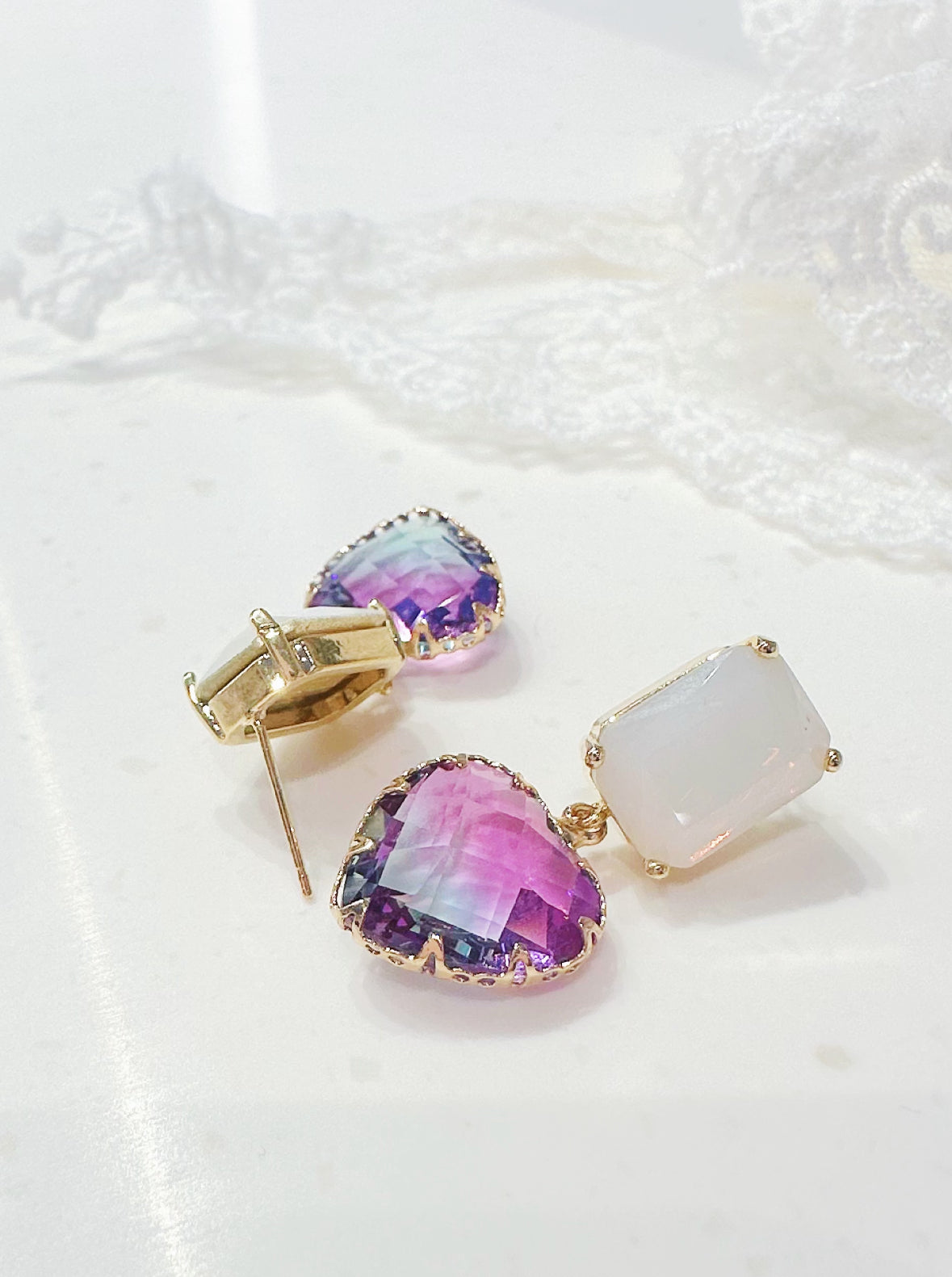 Purple gradient crystal heart earrings