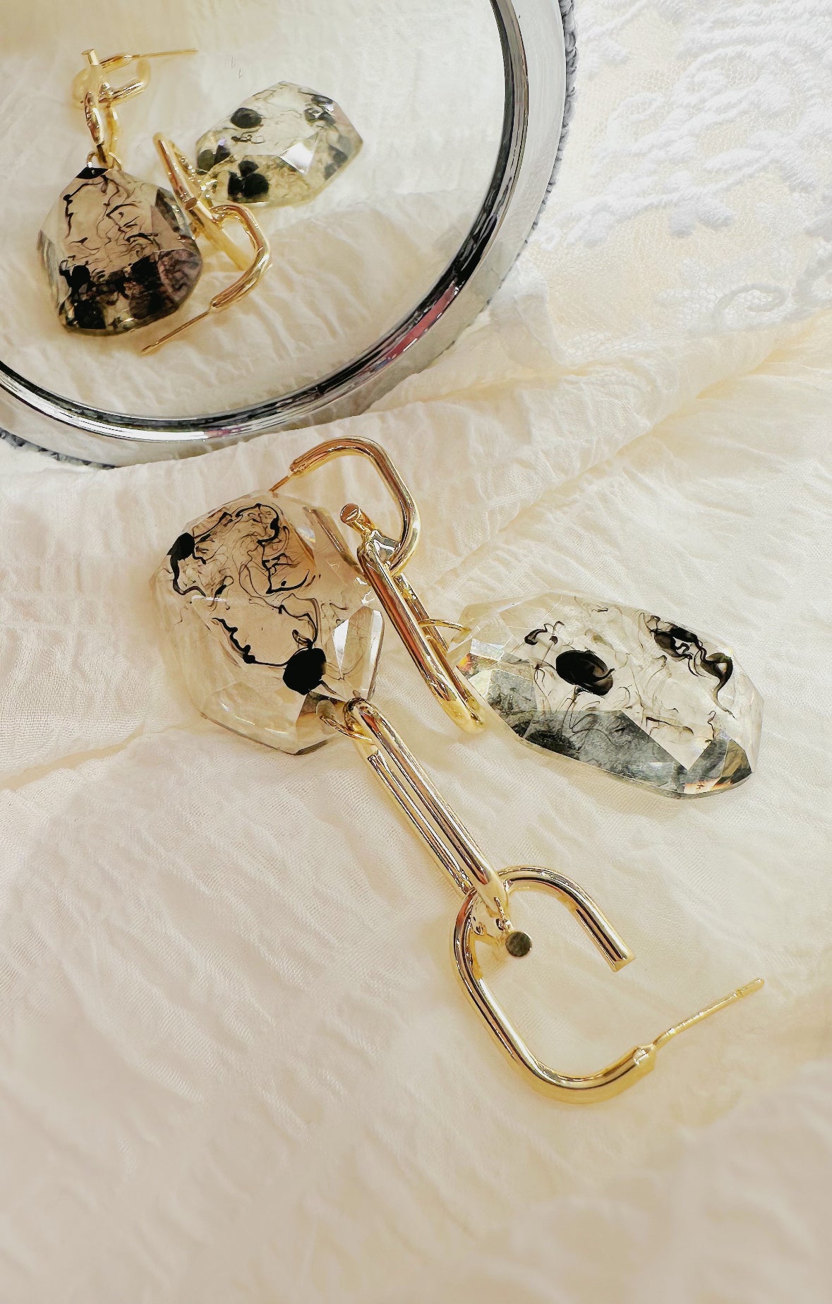 chained obsidian earrings