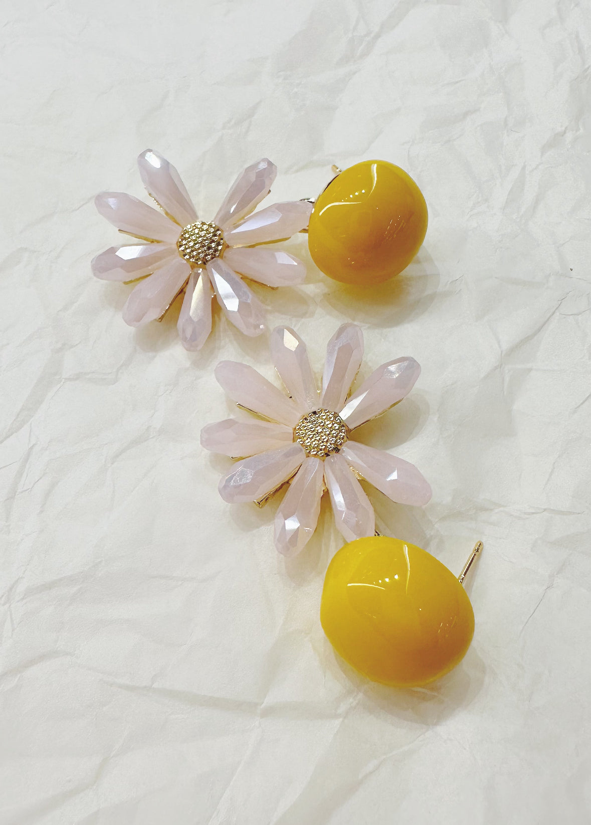 yellow and pink crystal sunflower earrings