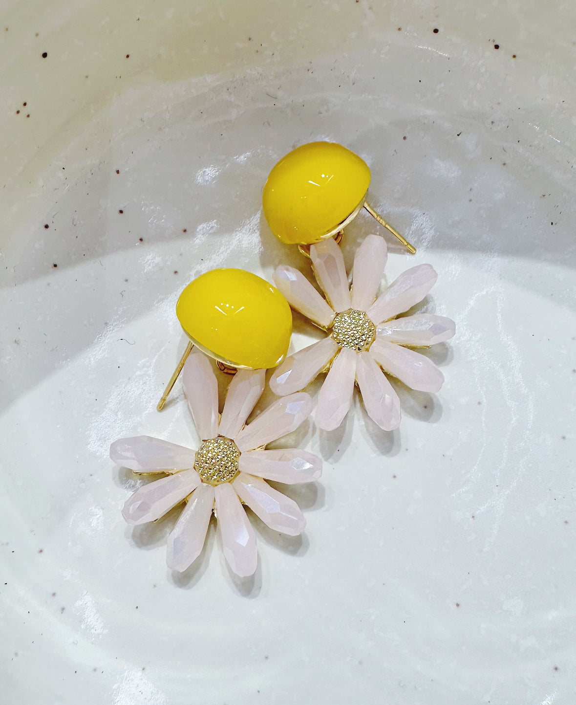 yellow and pink crystal sunflower earrings