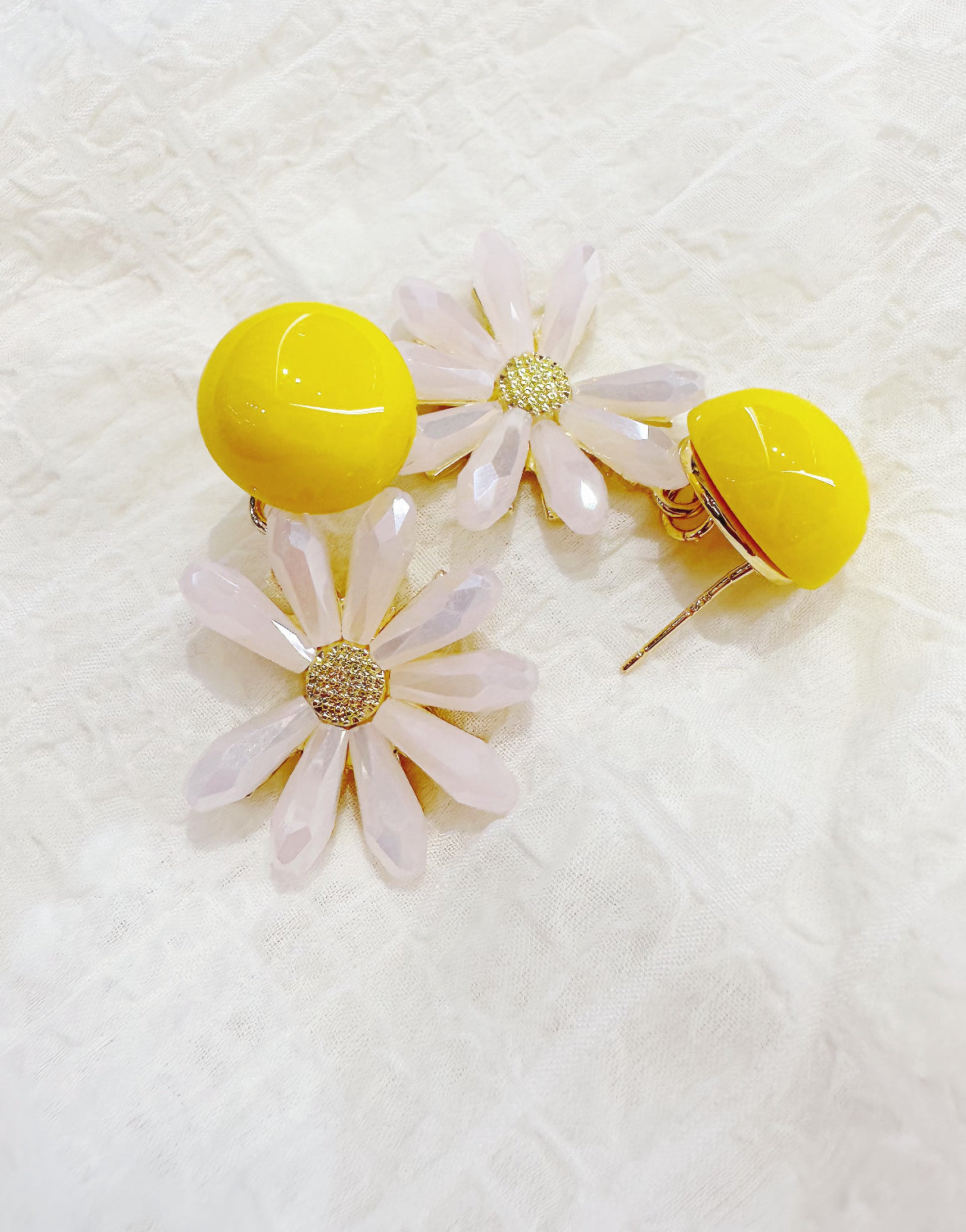 yellow and pink crystal sunflower earrings