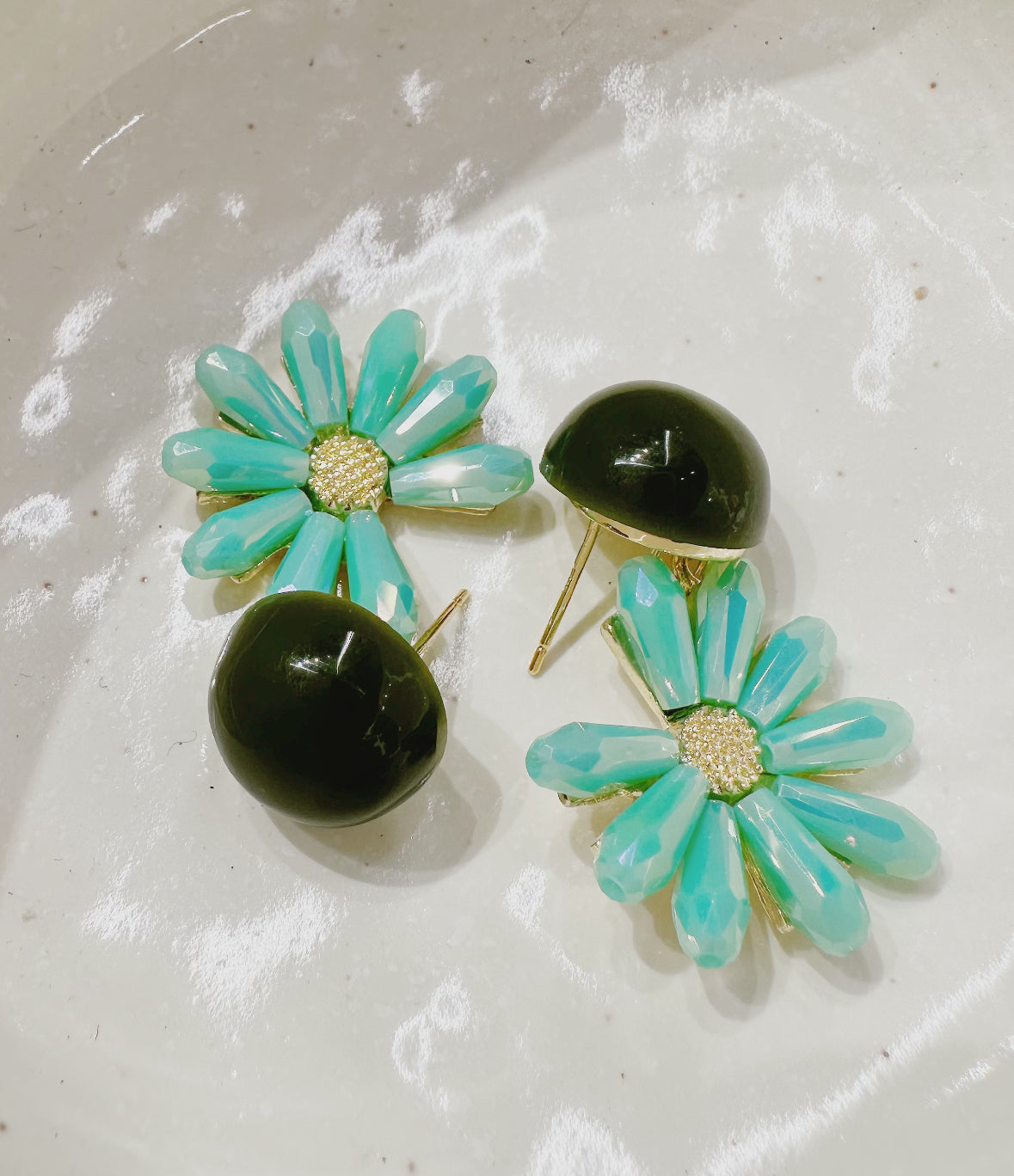 blue crystal flower earrings