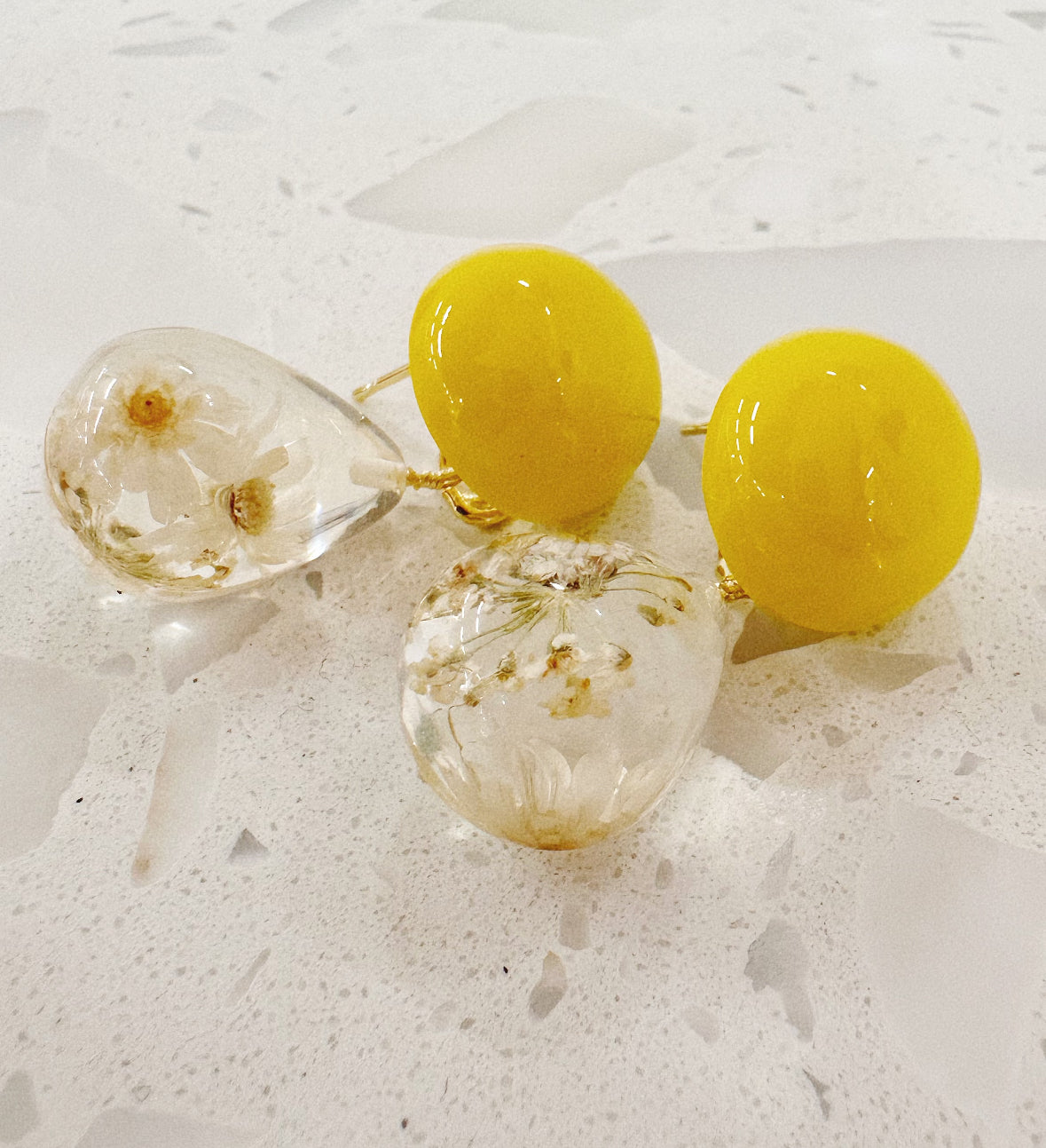 yellow flower teardrop earrings