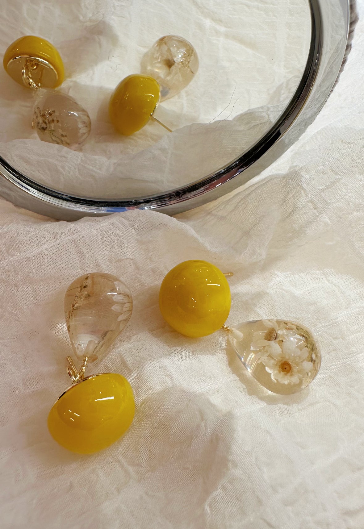 yellow flower teardrop earrings