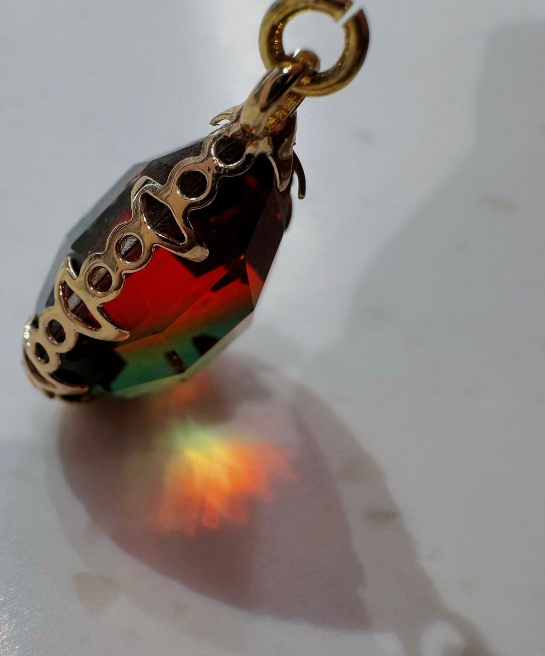 red and green tear drop earrings