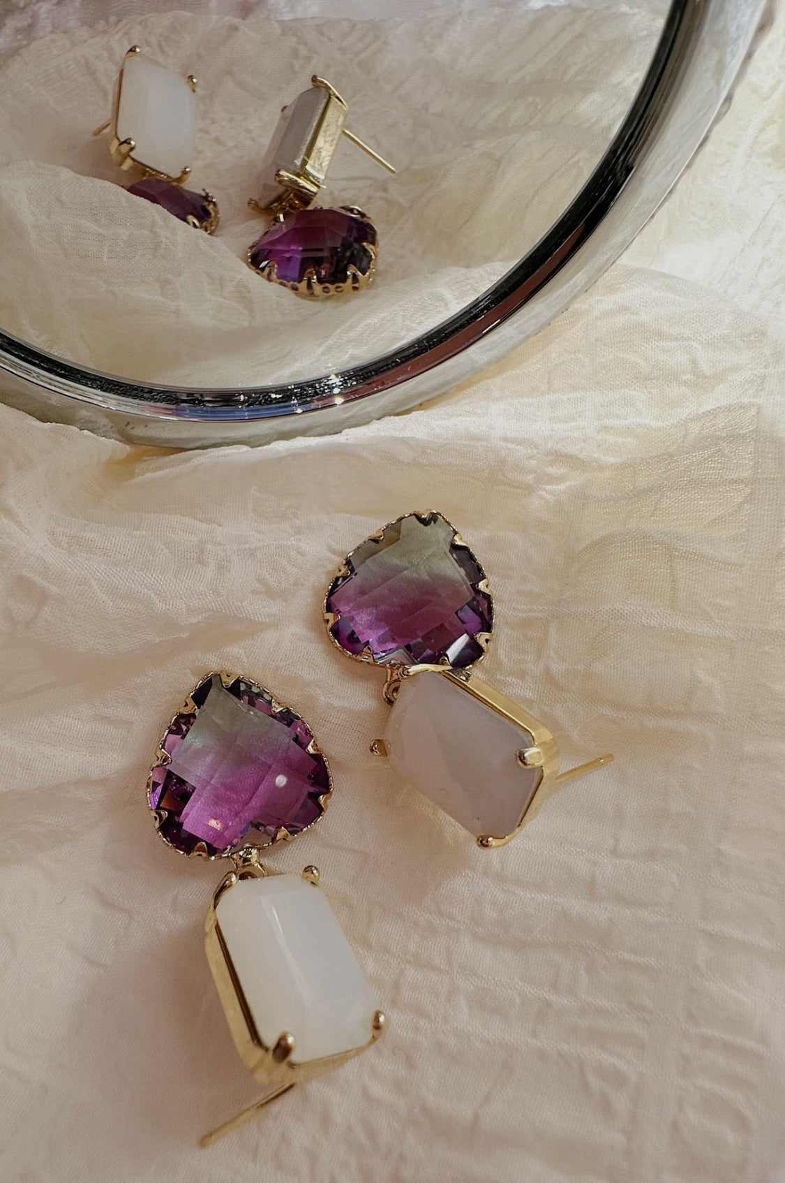 Purple gradient crystal heart earrings
