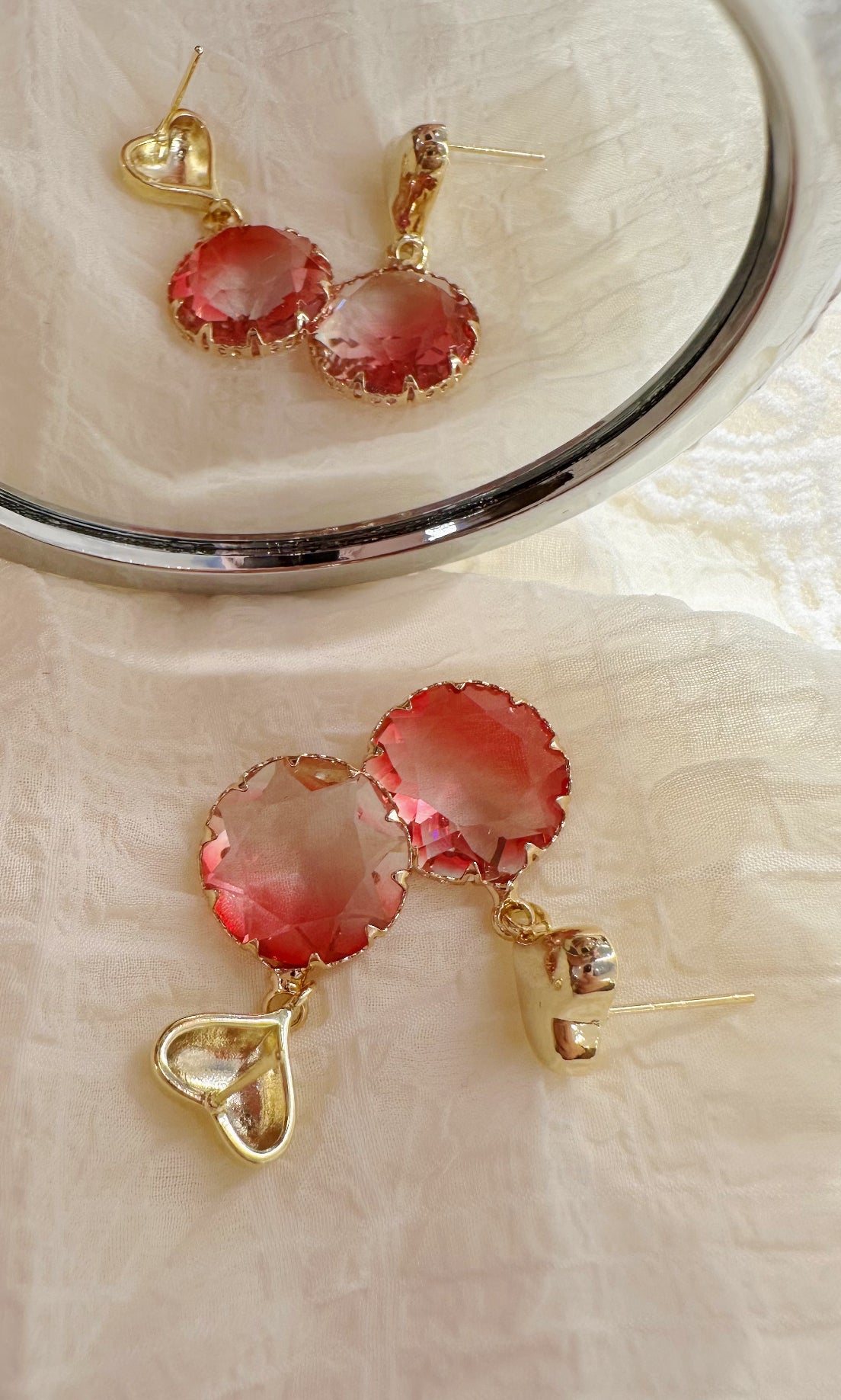 ruby heart earrings