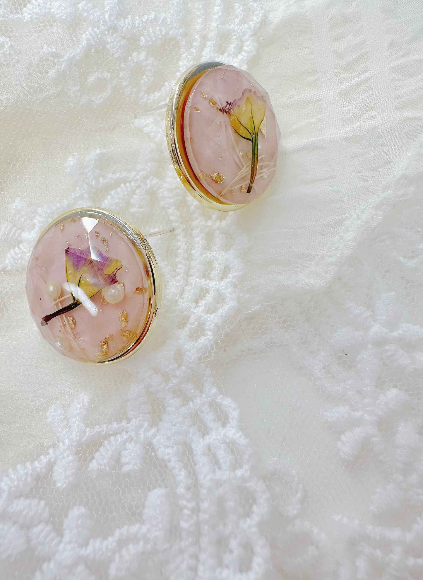 pink flower coin earrings