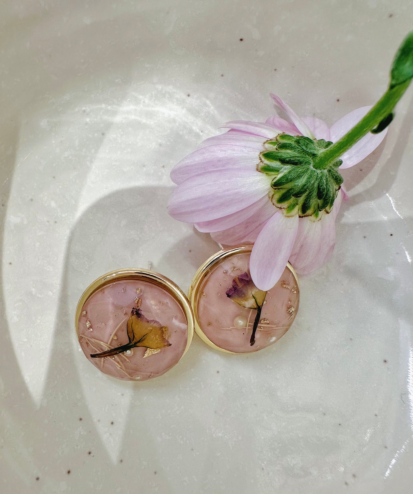pink flower coin earrings