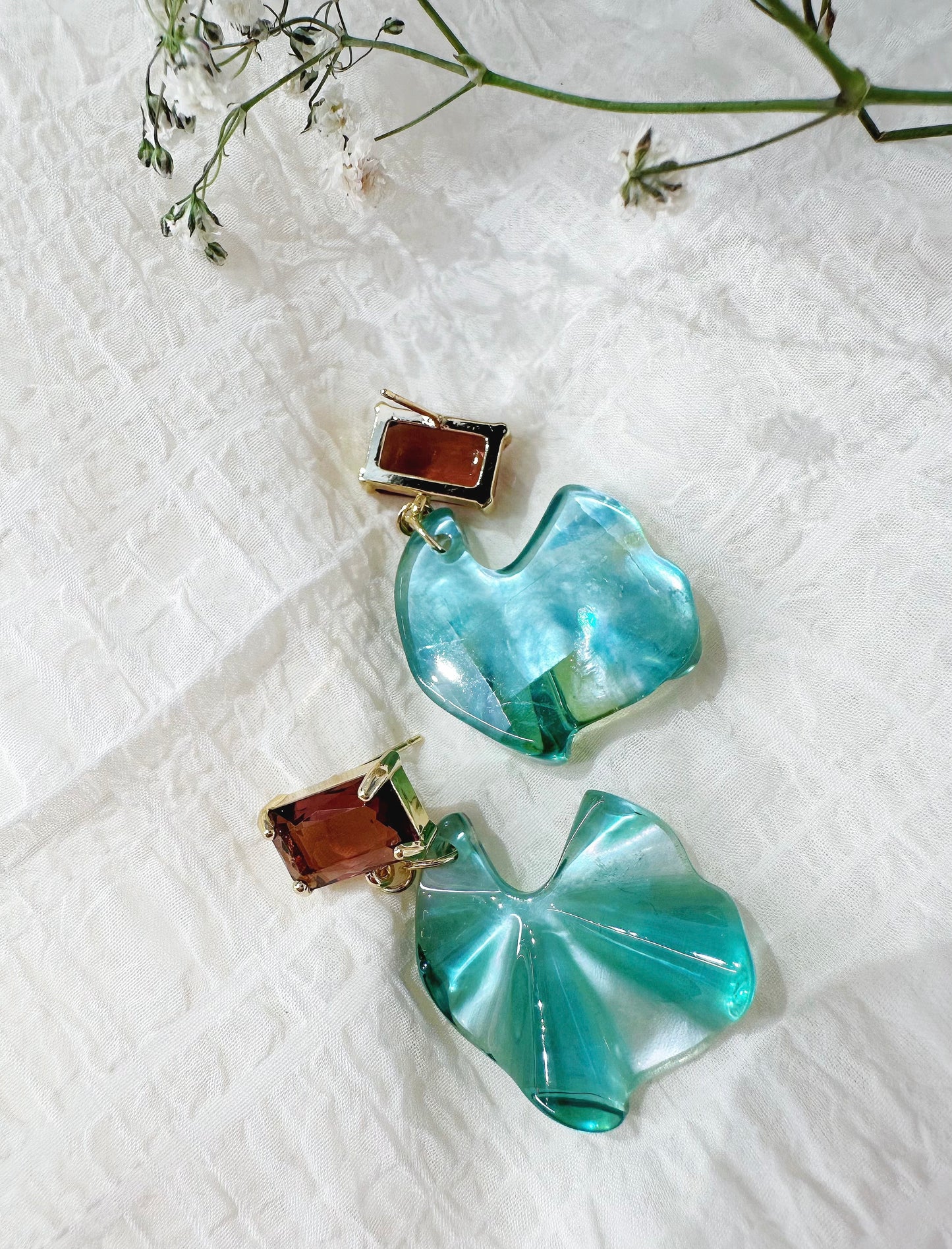 blue emerald shard earrings