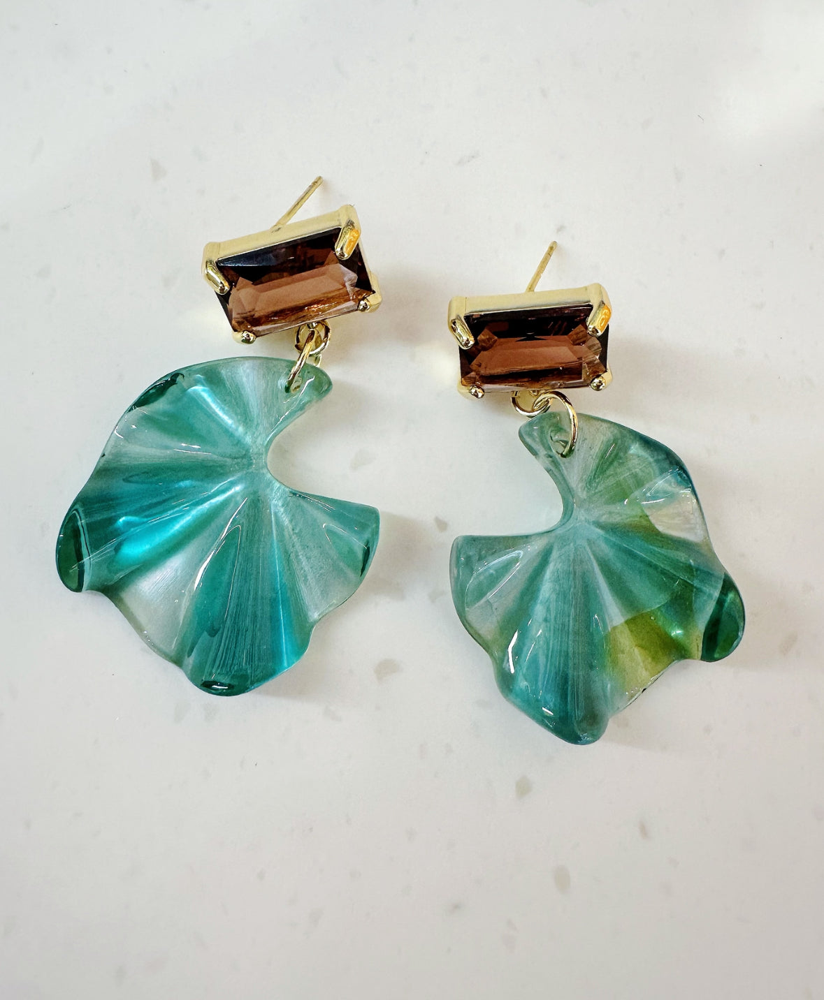 blue emerald shard earrings