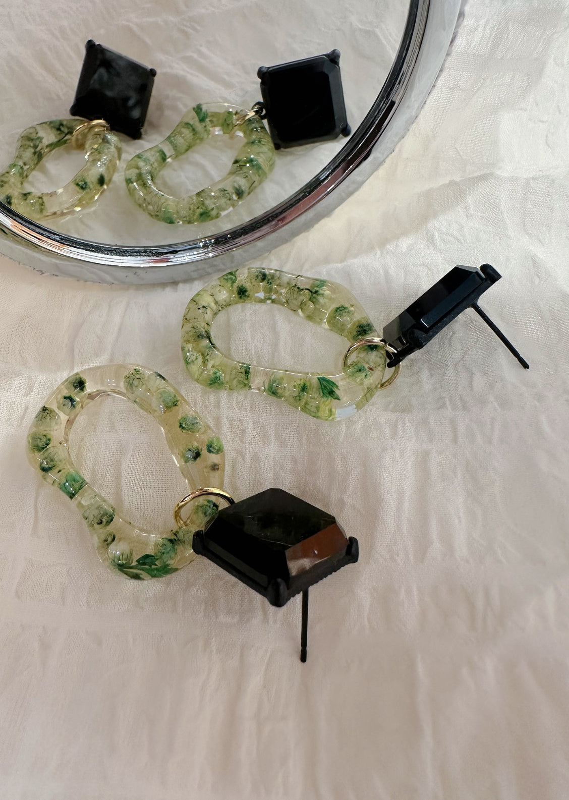Green loop earrings