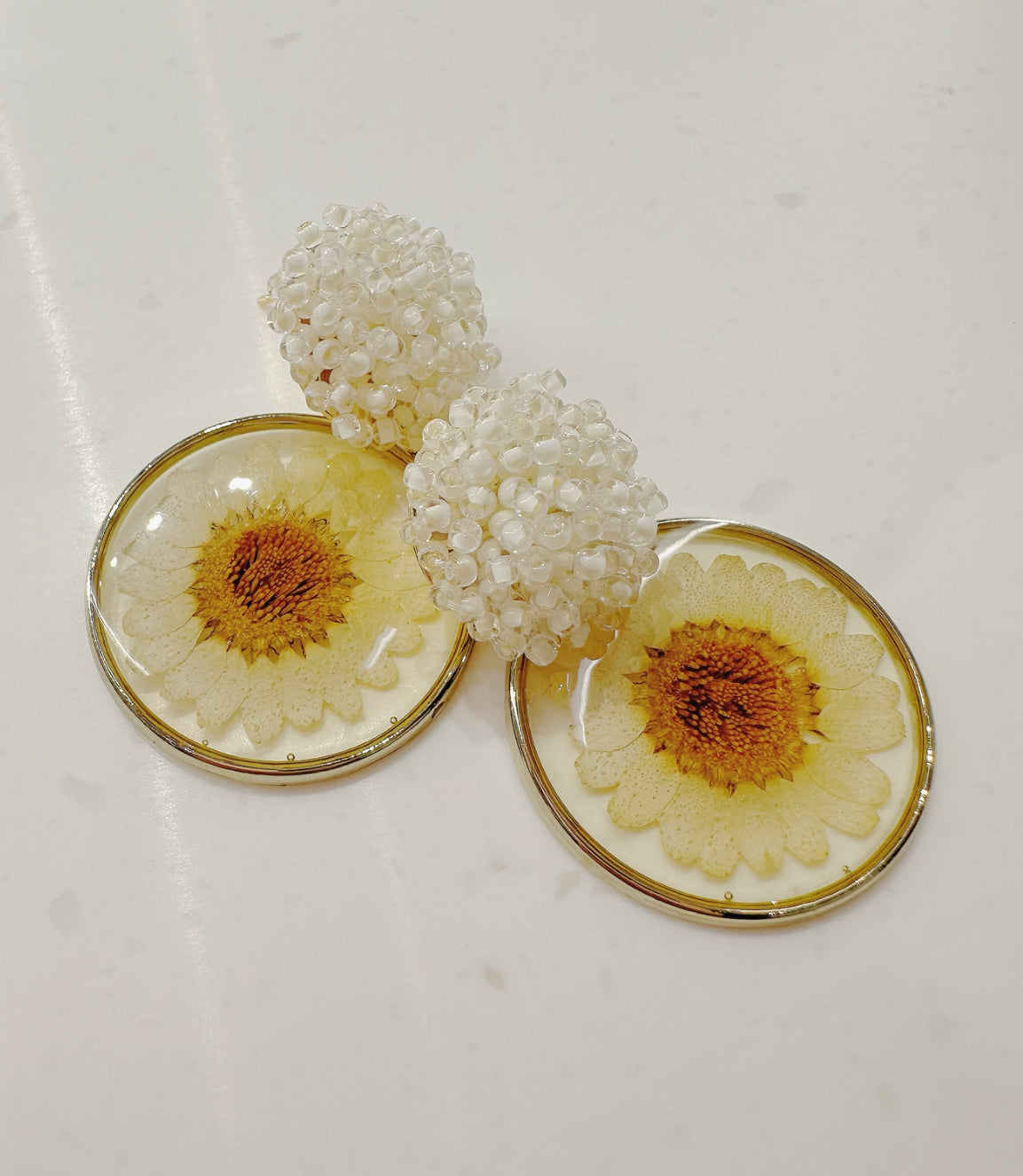 White sunflower pendant Earrings