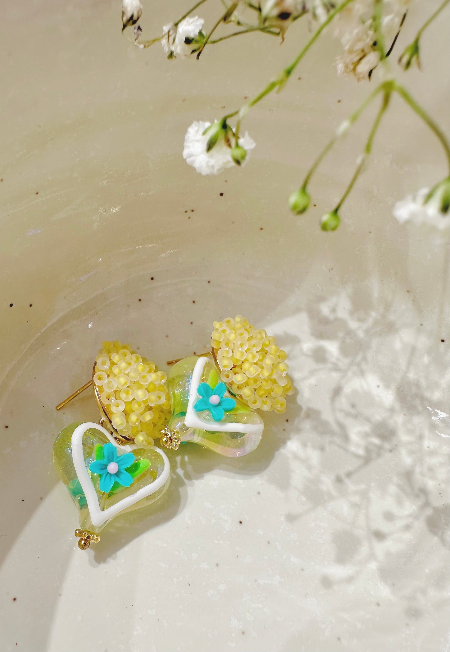 lemon saffron heart blossom earring