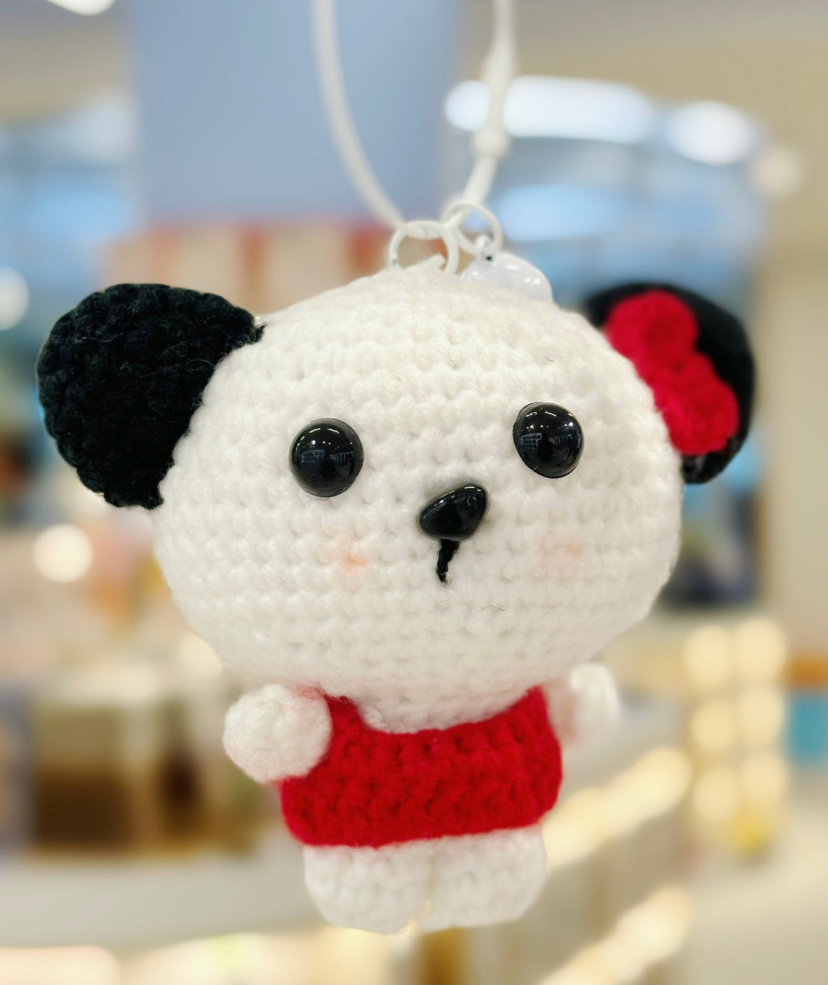 Handmade Knitted Panda Bag Charm With A Bell