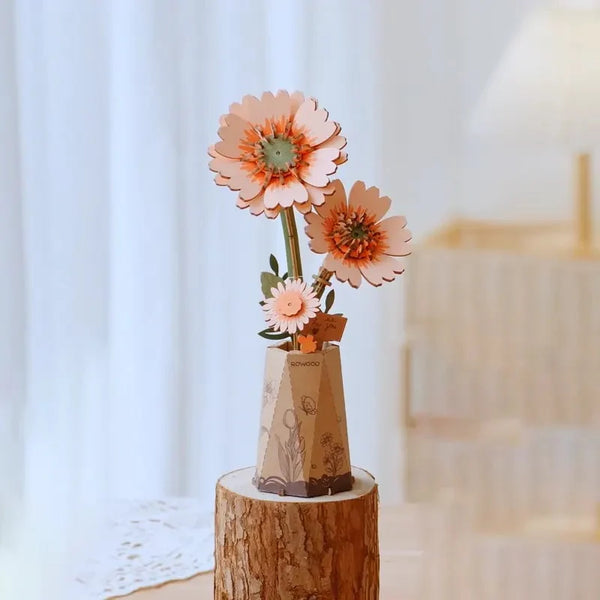 Light Orange Gerbera Daisy (TW111) | DIY Wooden Flower 3D Puzzle