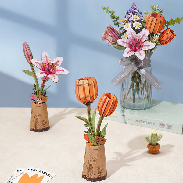 Rowood Orange Tulip DIY Wooden Flower 3D Puzzle TW081