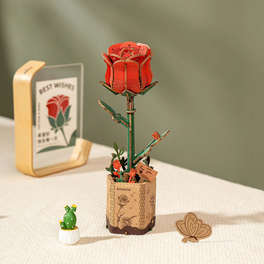 Rowood Red Rose (TW042) - Wooden Flower 3D Puzzle