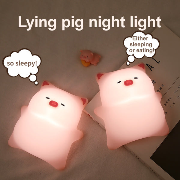 Lying Flat Pig Silicone Night Lamp