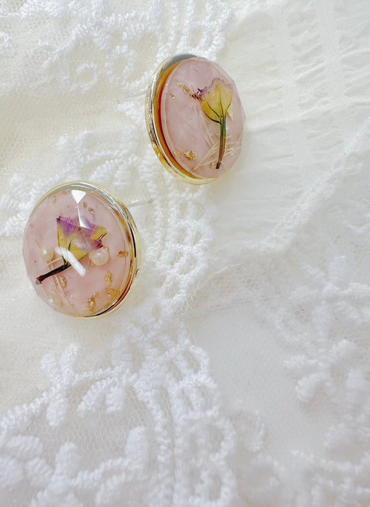 pink flower coin earrings
