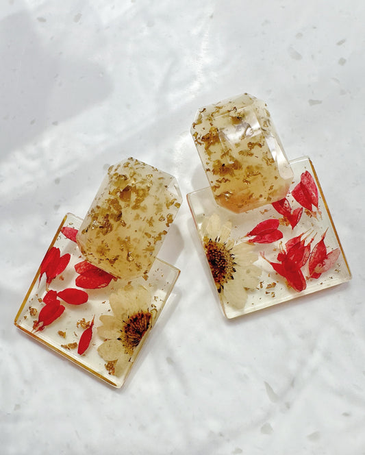square crystalised earrings