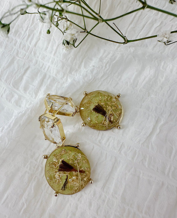 gold crystalised leaf earrings
