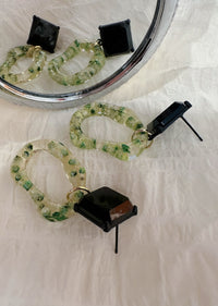 Green loop earrings