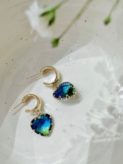 Blue heart drop earrings