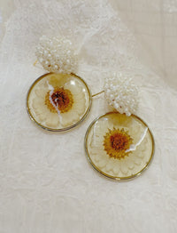 White sunflower pendant Earrings