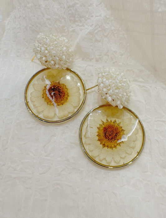 White sunflower pendant Earrings
