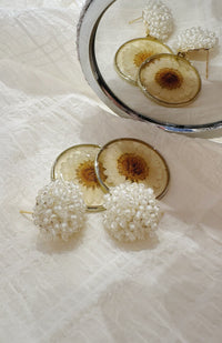 White sunflower pendant Earrings
