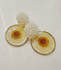 White sunflower pendant Earrings