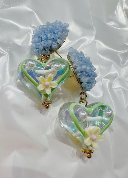 Baby blue heart blossom earring