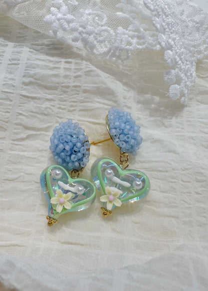 Baby blue heart blossom earring