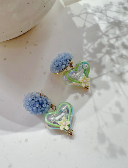 Baby blue heart blossom earring