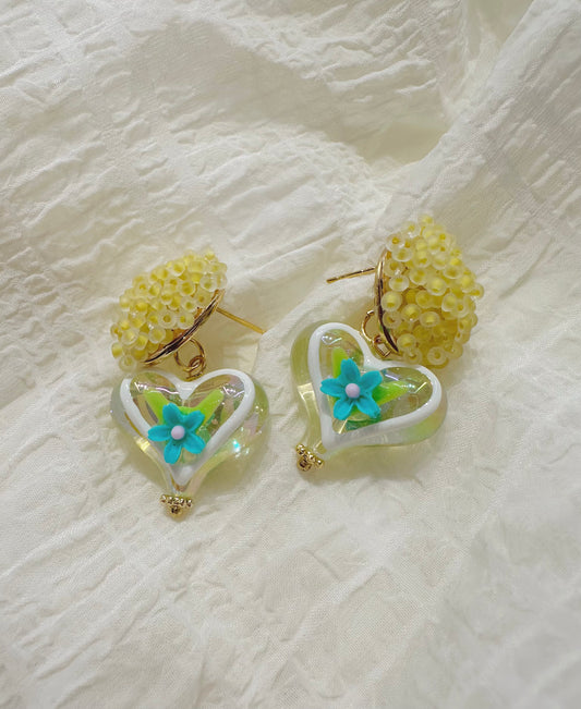 lemon saffron heart blossom earring