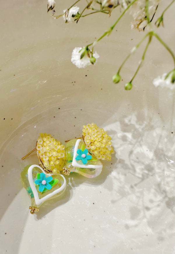 lemon saffron heart blossom earring