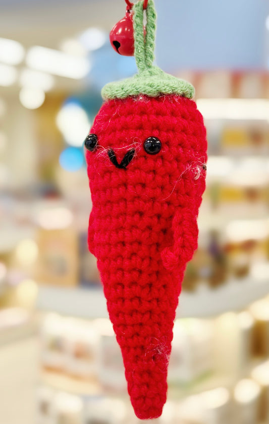 Handmade  Knitted Chili Bag Charm With A Bell