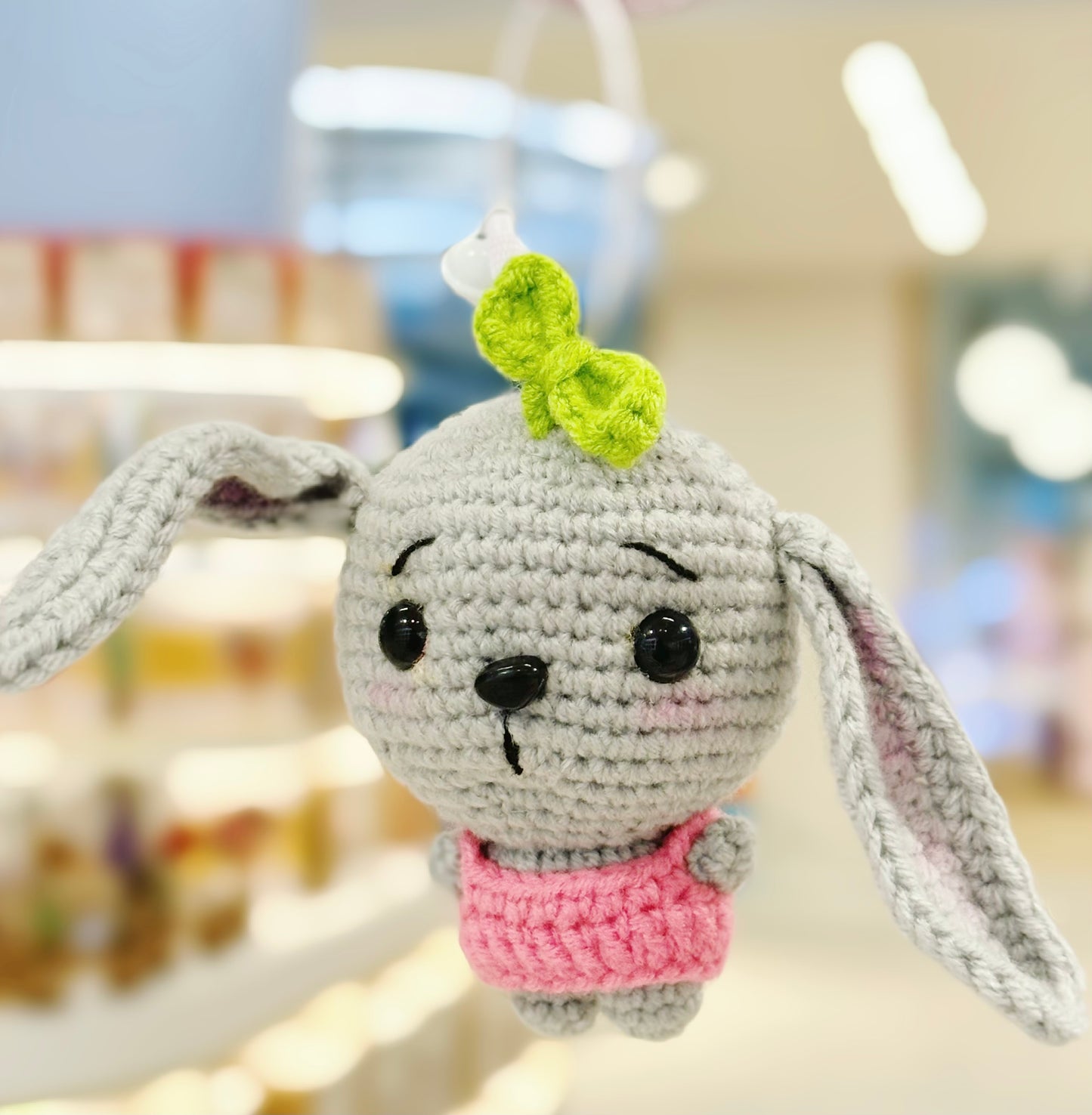 Handmade  Knitted Grey Rabbit Bag Charm With A Bell