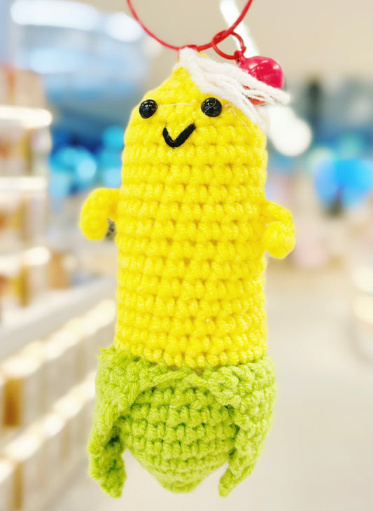 Handmade  Knitted Corn Bag Charm With A Bell