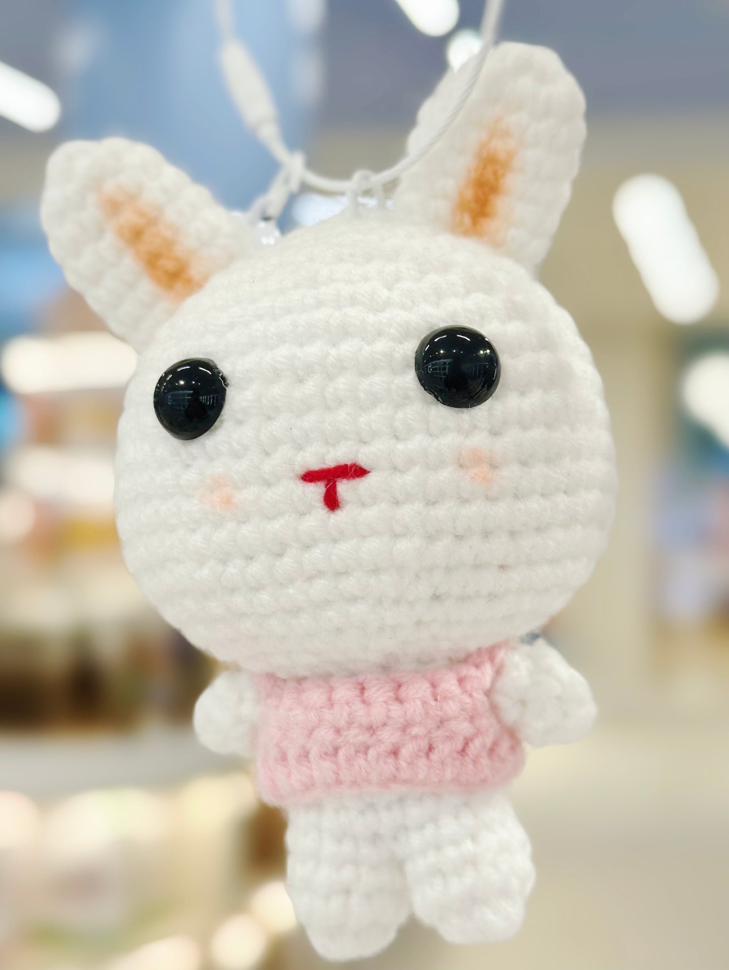 Handmade  Knitted White Rabbit Bag Charm With A Bell