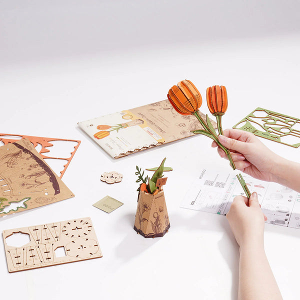 Rowood Orange Tulip (TW081) - DIY Wooden Flower 3D Puzzle